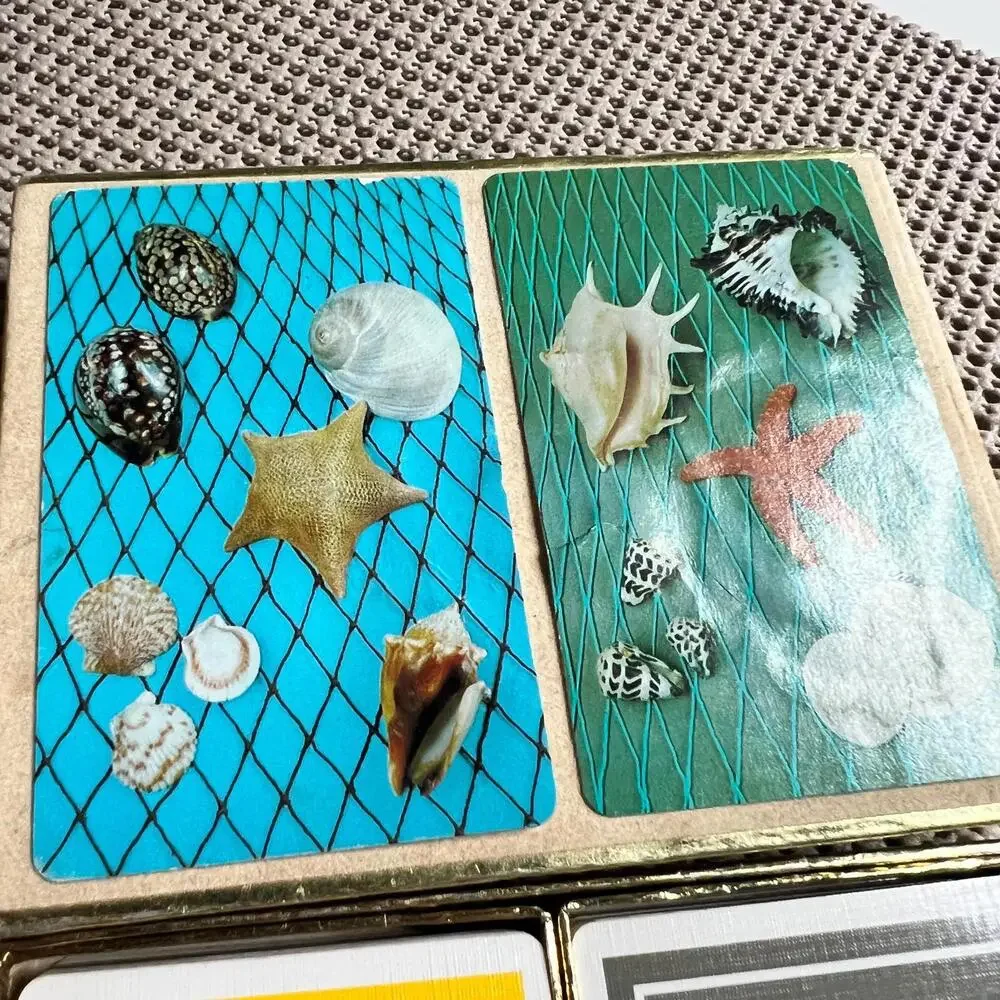 Vintage Congress Playing Cards Double Deck Seashell Case Cel U Tone Finish‎